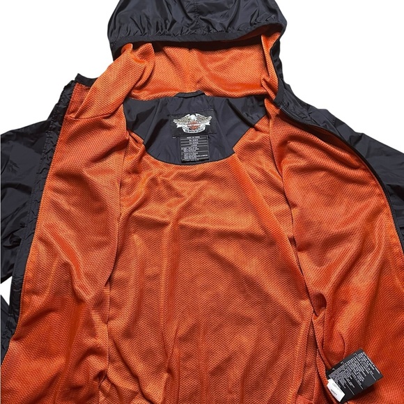 Harley-Davidson Hooded Windbreaker Jacket Men’s Large Black Orange - Picture 3 of 9